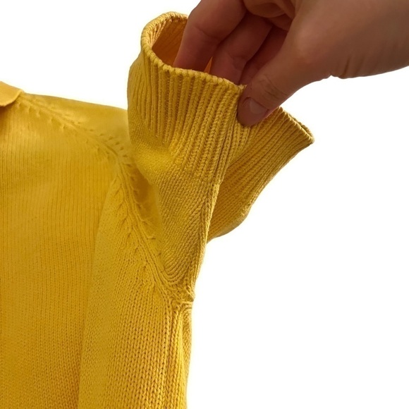 VINTAGE Hunt Club Yellow Knit Boxy Pull Over Sweater with Collar - Picture 6 of 12